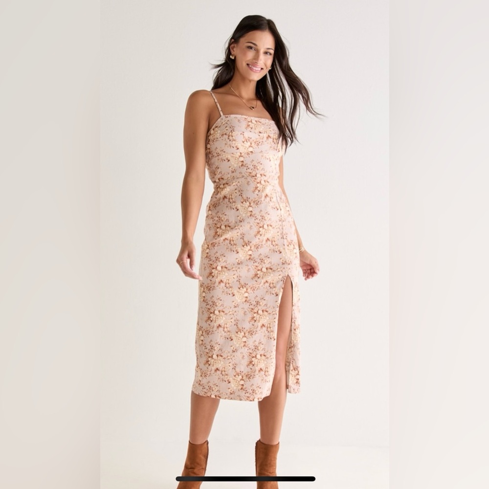 Floral Print Midi Dress in Cream